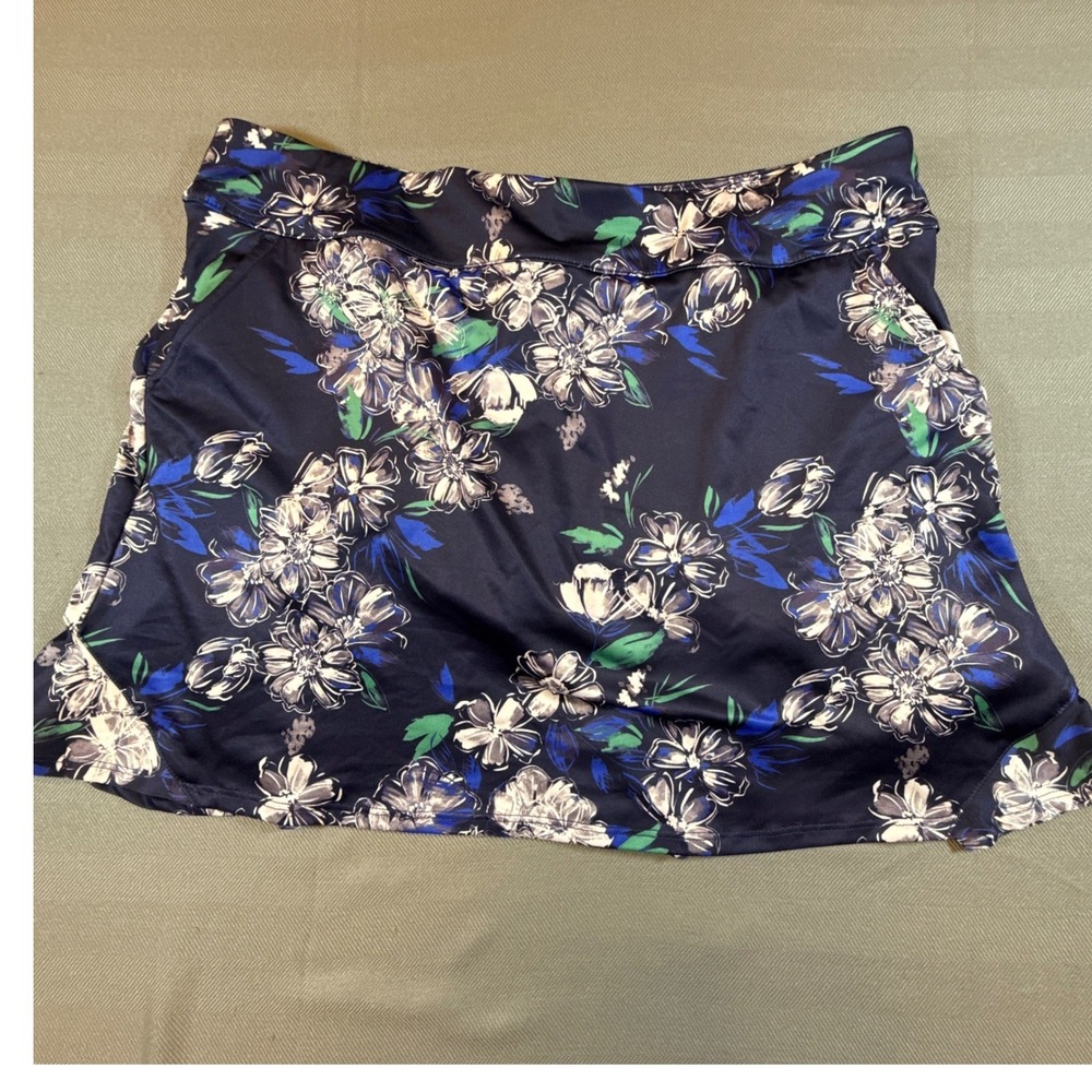 Coral Bay Golf Skort Women Large Petite Navy Blue Floral Athletic Skirt PL 2074